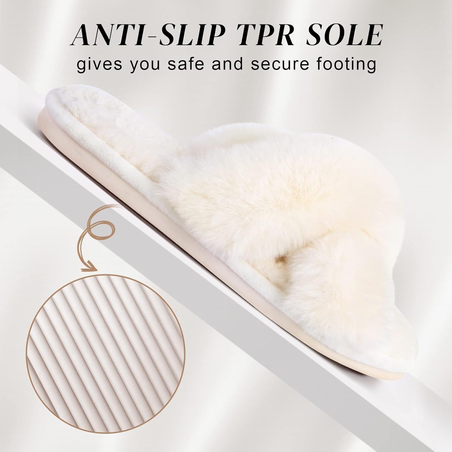 Women’s Plush Cross Band Slippers – Soft Memory Foam House Shoes with Non-Slip Rubber Sole