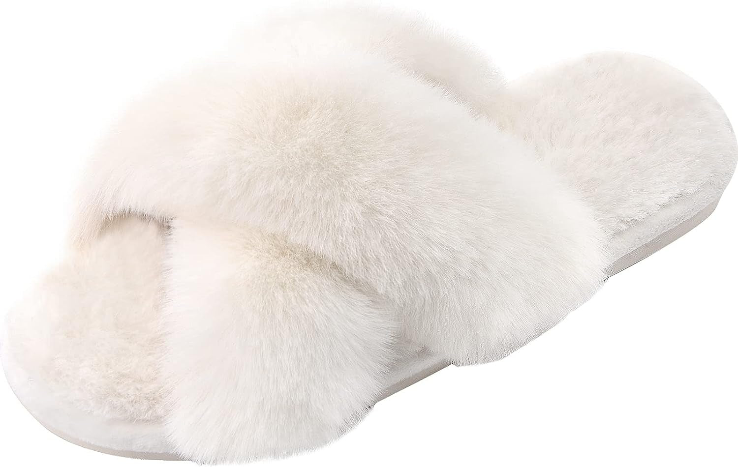 Women’s Plush Cross Band Slippers – Soft Memory Foam House Shoes with Non-Slip Rubber Sole