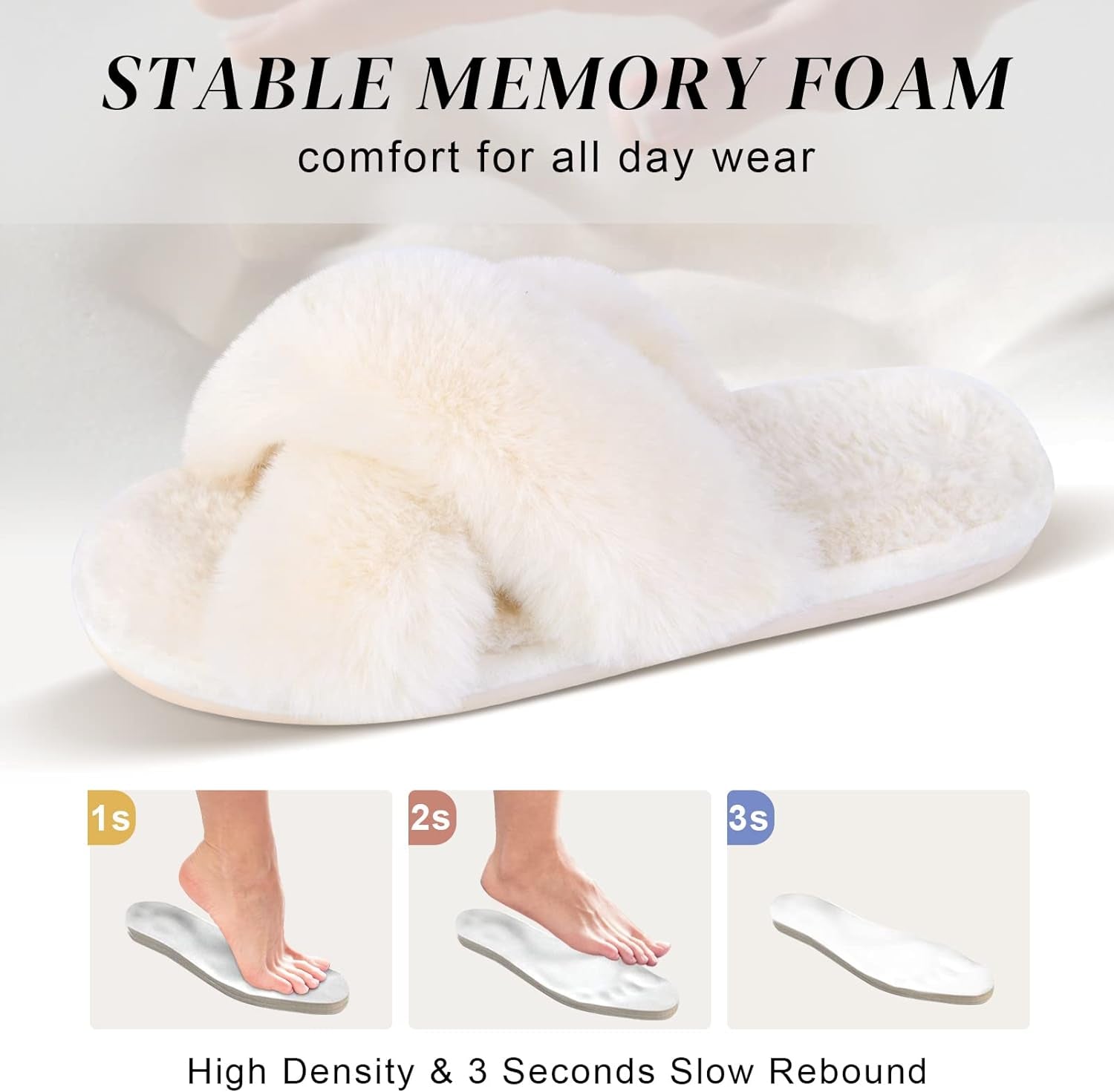 Women’s Plush Cross Band Slippers – Soft Memory Foam House Shoes with Non-Slip Rubber Sole