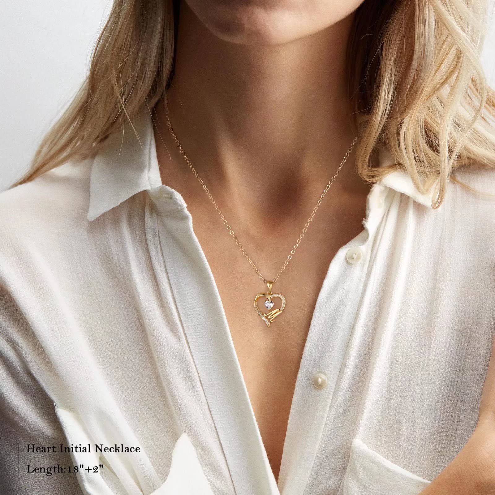 14K Gold Plated Initial Heart Necklace – CZ Letter Pendant for Women