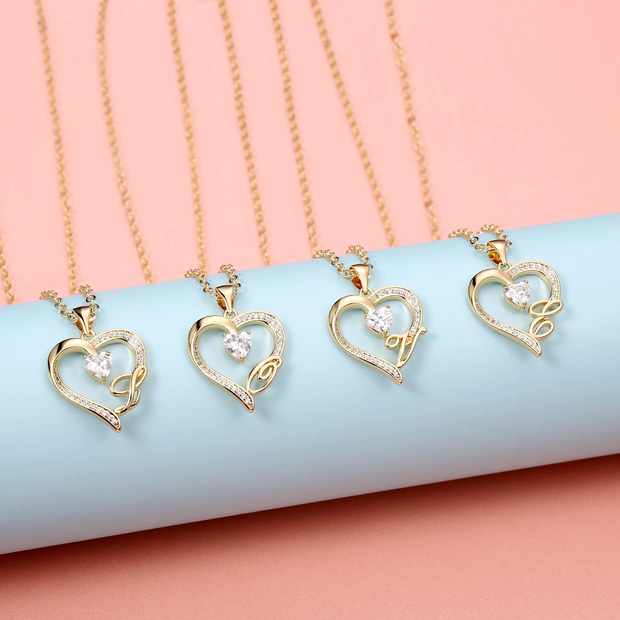 14K Gold Plated Initial Heart Necklace – CZ Letter Pendant for Women